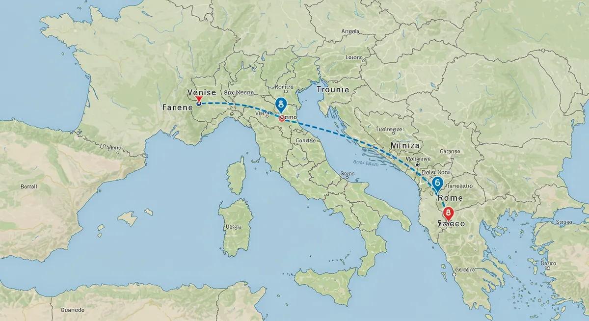 Distance from Venice to Florence to Rome