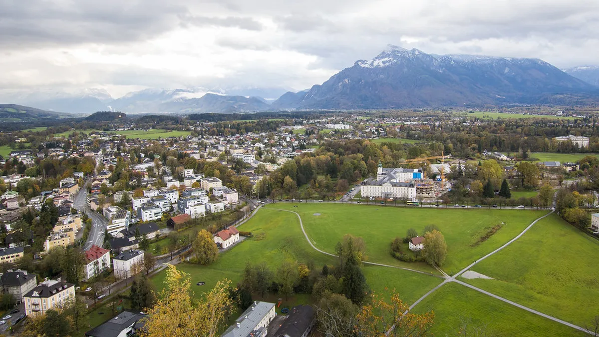 Salzburg old town aerial in Salzburg, Austria