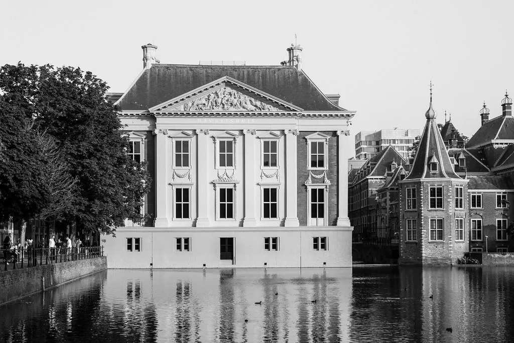 The Mauritshuis museum building beside the Hofvijver pond in The Hague