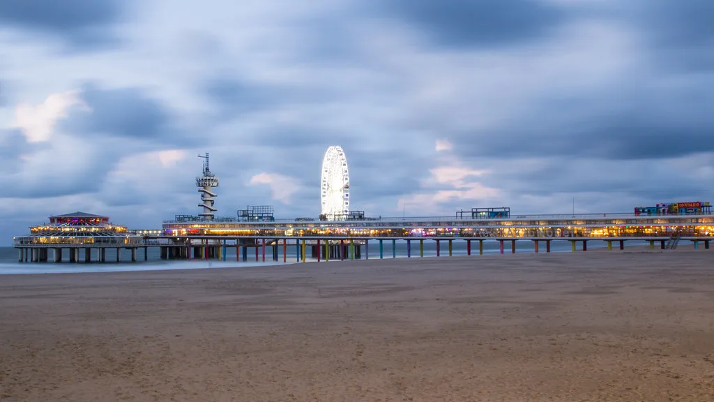 Scheveningen Pier and beachfront on the North Sea coast of The Hague